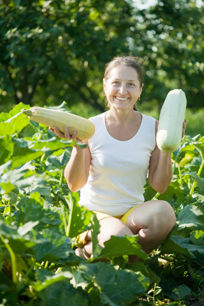 woman picking vegetable marrow